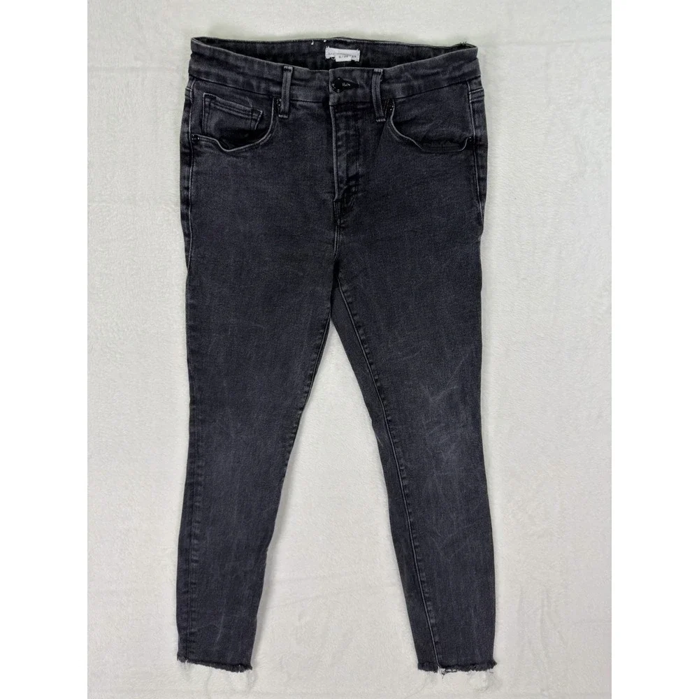 Good American Jeans Womens 8/28 Black Denim High Rise Good Legs Skinny Ripped - Picture 1 of 9